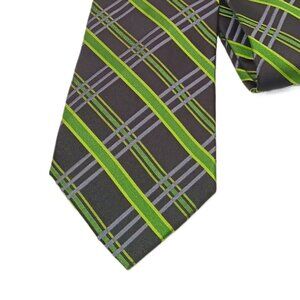 Croft & Barrow Silk Tie Men’s 61” Green Black Plaid Ribbon Stripe Classic New